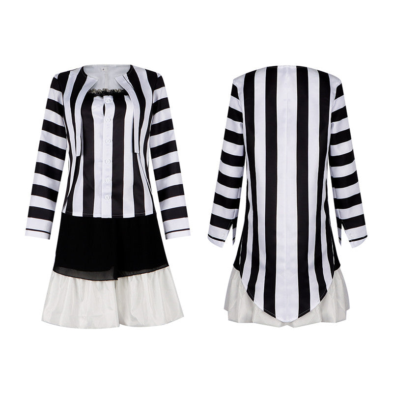 Lydia Deetz Dress Beetlejuice Lydia Black White Stripe Cosplay Costume Halloween Carnival Suit - Image 11