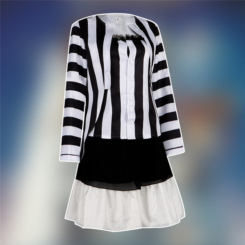 Lydia Deetz Dress Beetlejuice Lydia Black White Stripe Cosplay Costume Halloween Carnival Suit - Image 3