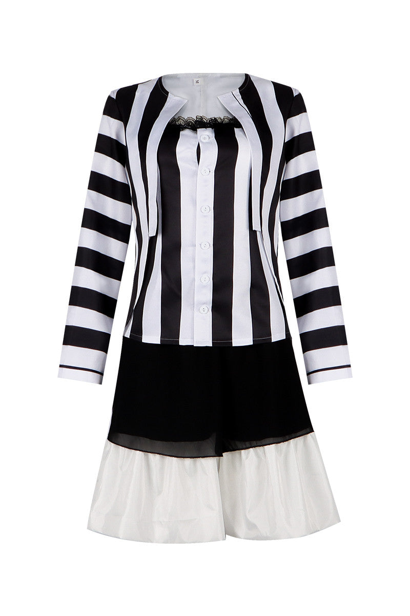 Lydia Deetz Dress Beetlejuice Lydia Black White Stripe Cosplay Costume Halloween Carnival Suit - Image 5