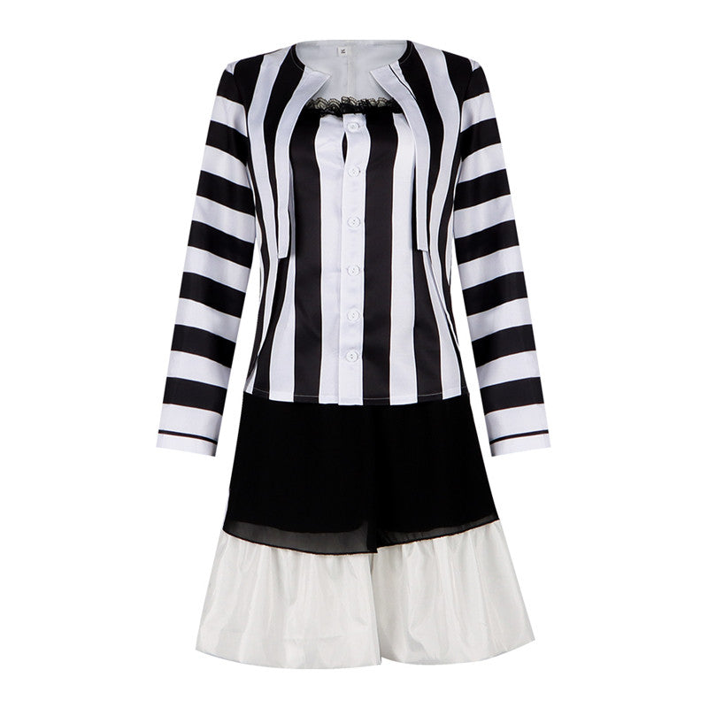 Lydia Deetz Dress Beetlejuice Lydia Black White Stripe Cosplay Costume Halloween Carnival Suit - Image 6