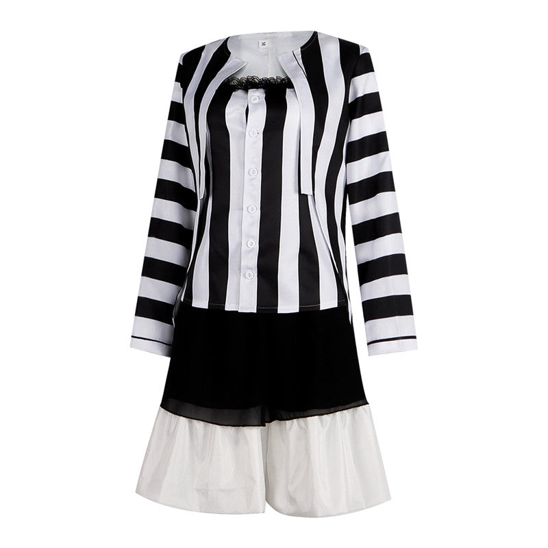 Lydia Deetz Dress Beetlejuice Lydia Black White Stripe Cosplay Costume Halloween Carnival Suit - Image 7