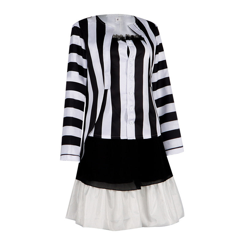 Lydia Deetz Dress Beetlejuice Lydia Black White Stripe Cosplay Costume Halloween Carnival Suit - Image 8