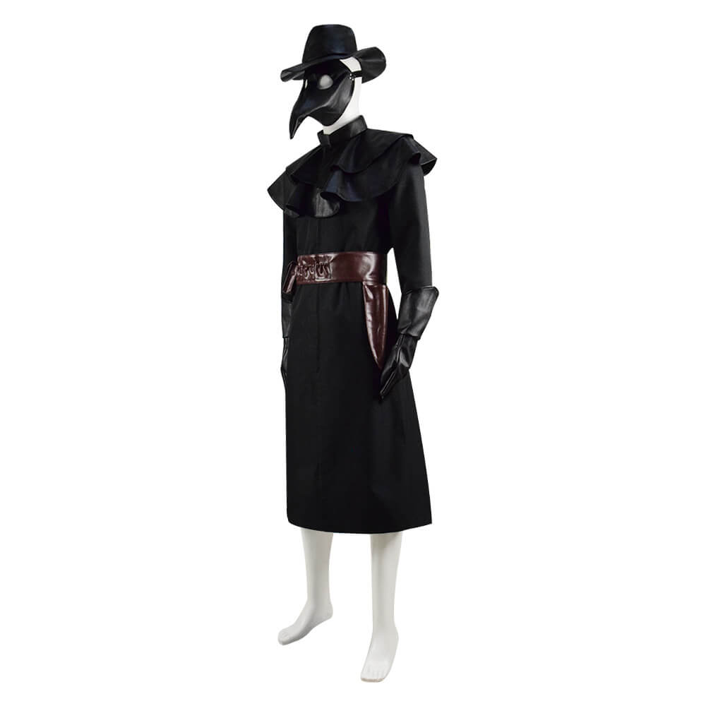 Halloween Plague Doctor Costume Outfit Cosplay Beak Mask Hat - Image 2