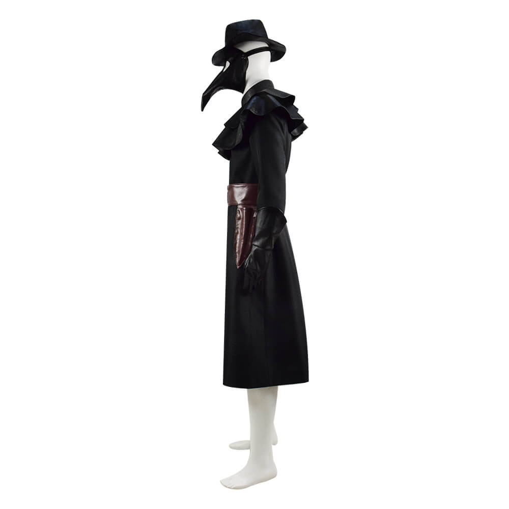 Halloween Plague Doctor Costume Outfit Cosplay Beak Mask Hat - Image 3