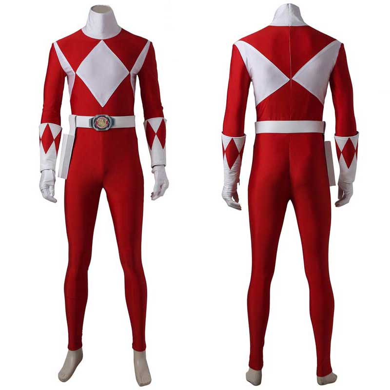 Power Rangers Costume Mighty Morphin Red Ranger Onesies Jumpsuit Zentai Bodysuit Boots Cosplay Adult - Image 12