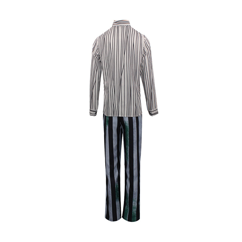 Beetlejuice Gray Green and Black Striped Suit Halloween Party Cosplay Costume - Image 7