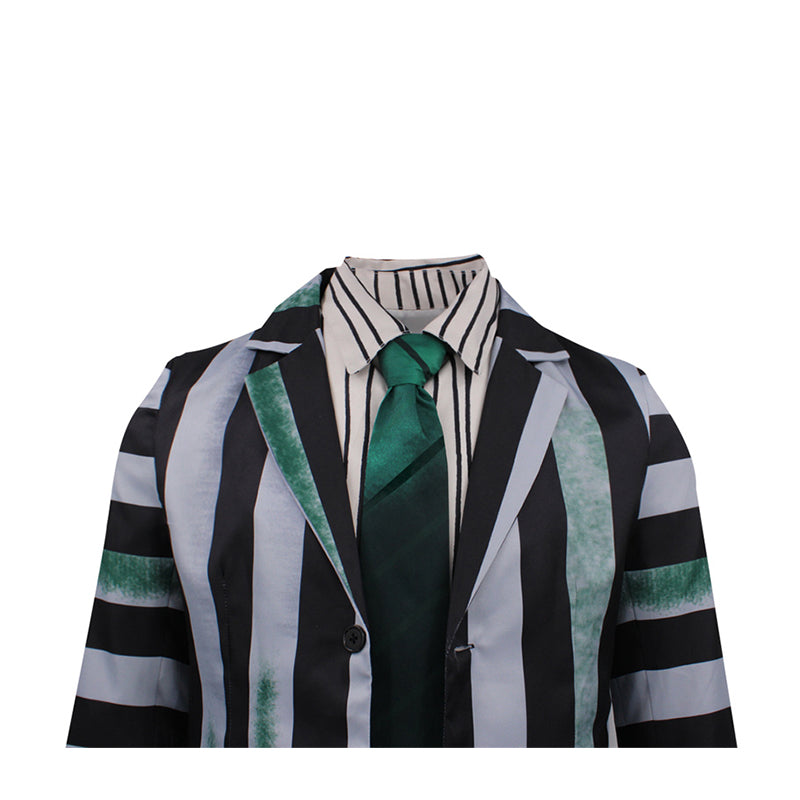 Beetlejuice Gray Green and Black Striped Suit Halloween Party Cosplay Costume - Image 11