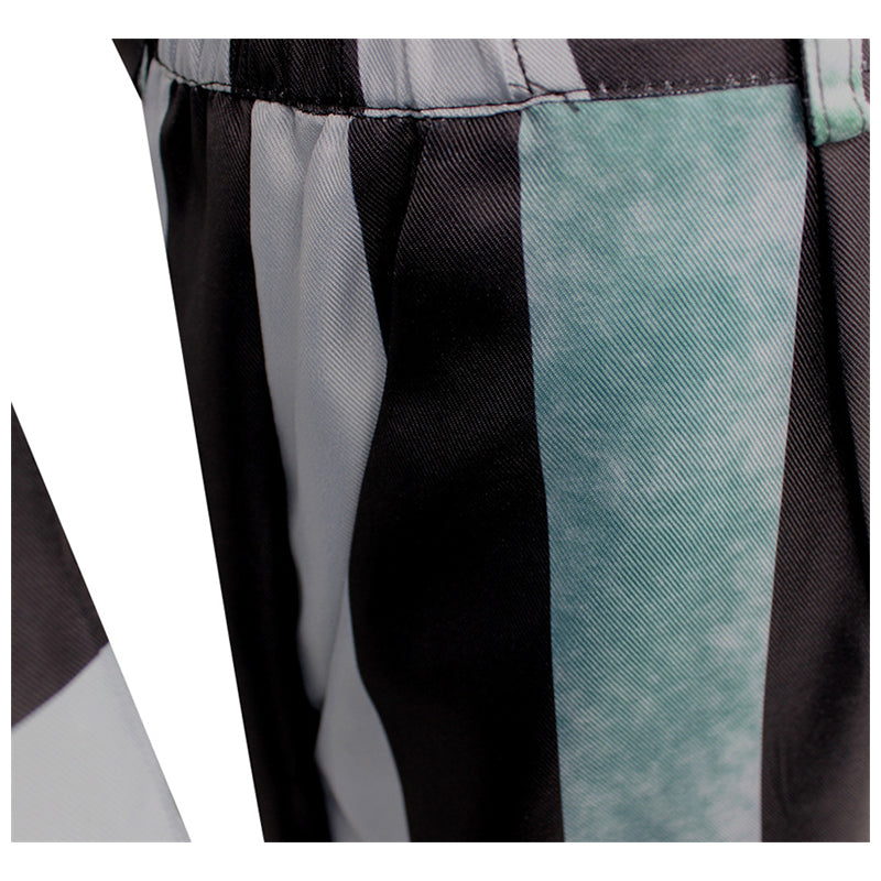 Beetlejuice Gray Green and Black Striped Suit Halloween Party Cosplay Costume - Image 12
