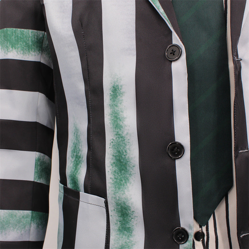 Beetlejuice Gray Green and Black Striped Suit Halloween Party Cosplay Costume - Image 13