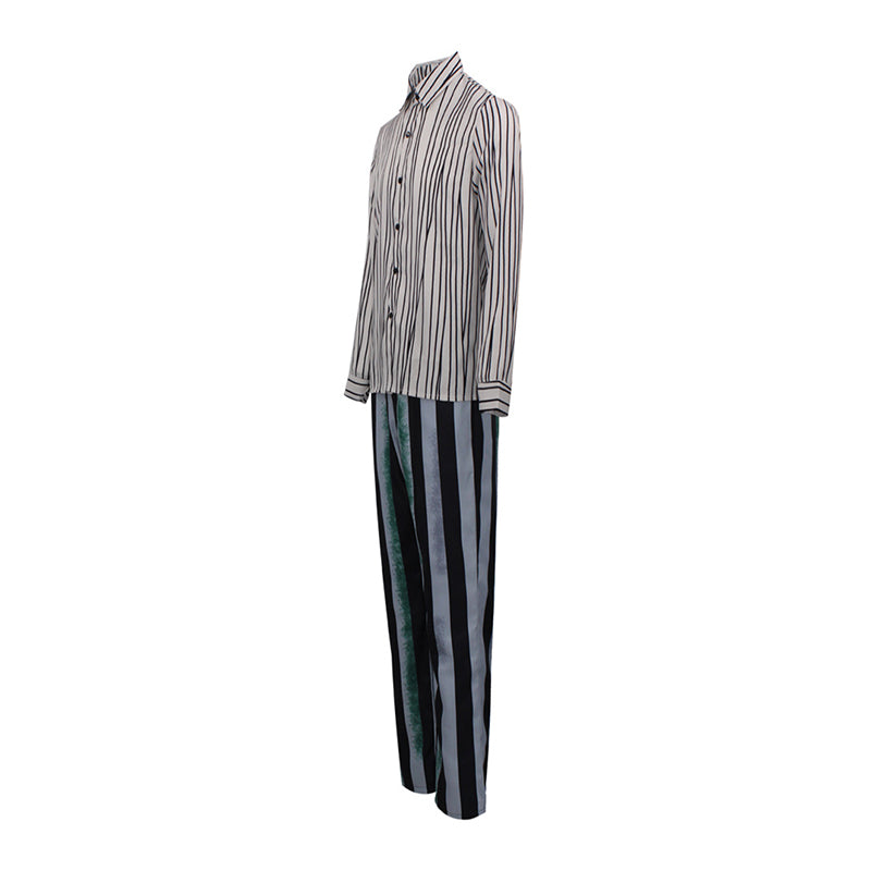 Beetlejuice Gray Green and Black Striped Suit Halloween Party Cosplay Costume - Image 8