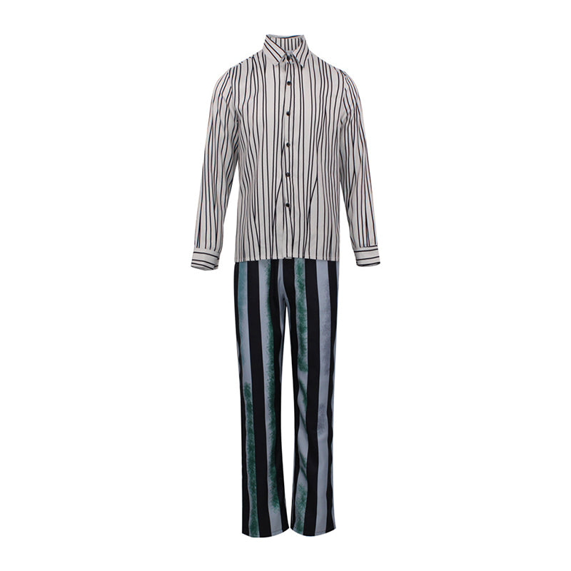 Beetlejuice Gray Green and Black Striped Suit Halloween Party Cosplay Costume - Image 9