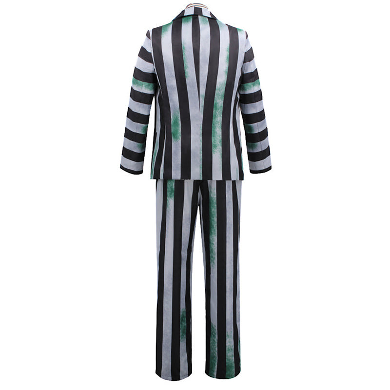 Beetlejuice Gray Green and Black Striped Suit Halloween Party Cosplay Costume - Image 6