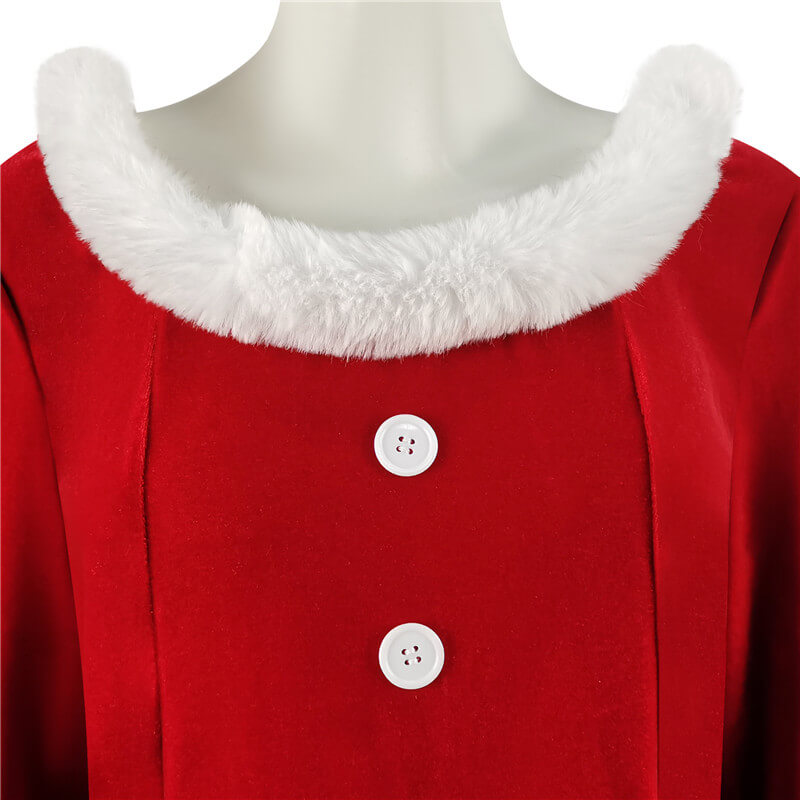 Women Christmas Dress Faux Warm Dress Long Sleeves Round Collar Red Dress - Image 6