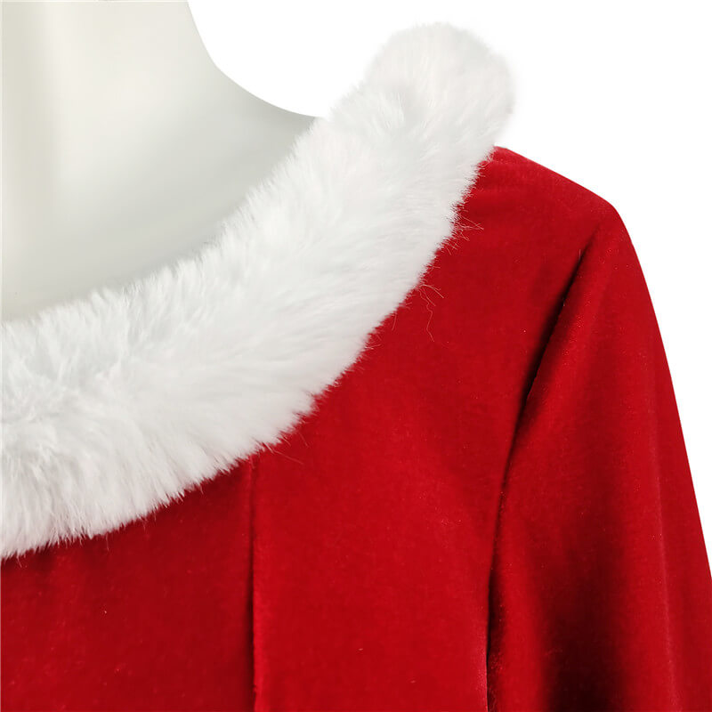 Women Christmas Dress Faux Warm Dress Long Sleeves Round Collar Red Dress - Image 8