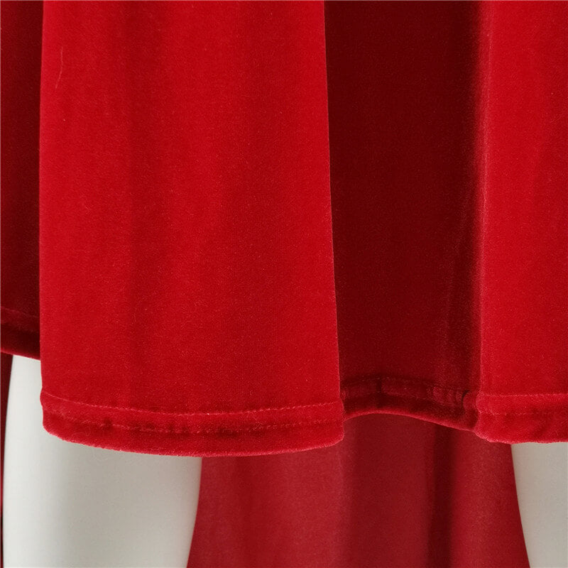 Women Christmas Dress Faux Warm Dress Long Sleeves Round Collar Red Dress - Image 9