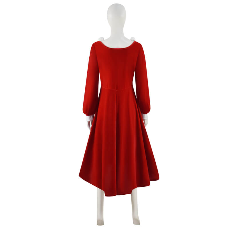 Women Christmas Dress Faux Warm Dress Long Sleeves Round Collar Red Dress - Image 5