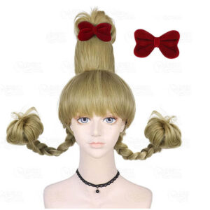 Xmas Cindy Lou Who Wig Christmas Cindy Whoville Blonde Braid Wig with Bow