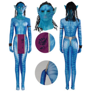 2022 Avatar 2 The Way of Water Neytiri Cosplay Costume Blue Jumpsuit With Headgear