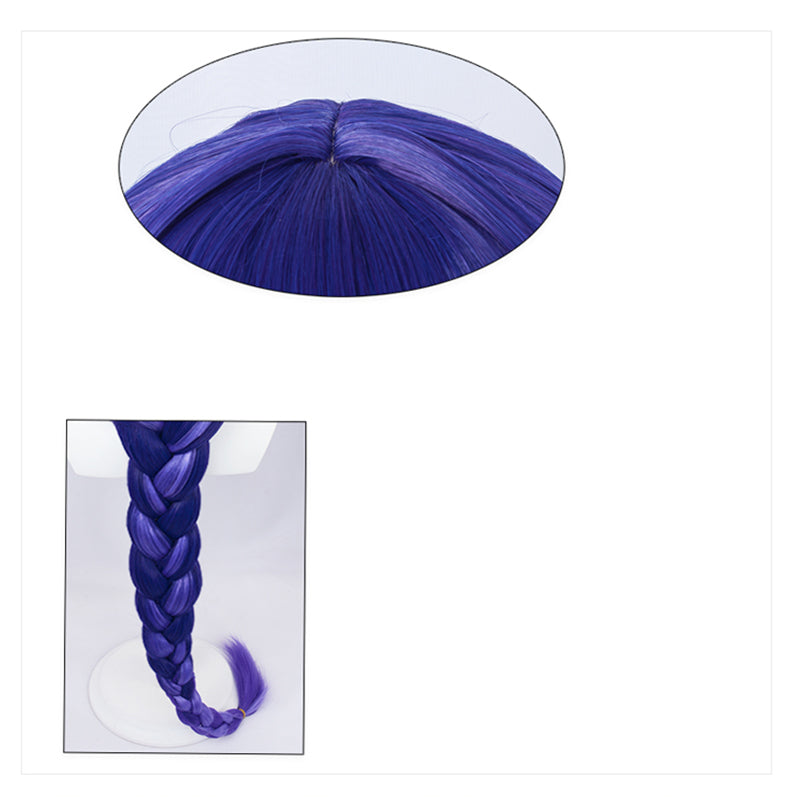Genshin Impact Raiden Shogun Cosplay Baal Wig Purple Blue Mixed Color Braids Ponytail - Image 4