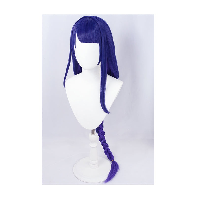 Genshin Impact Raiden Shogun Cosplay Baal Wig Purple Blue Mixed Color Braids Ponytail - Image 2