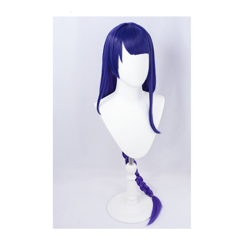 Genshin Impact Raiden Shogun Cosplay Baal Wig Purple Blue Mixed Color Braids Ponytail - Image 3