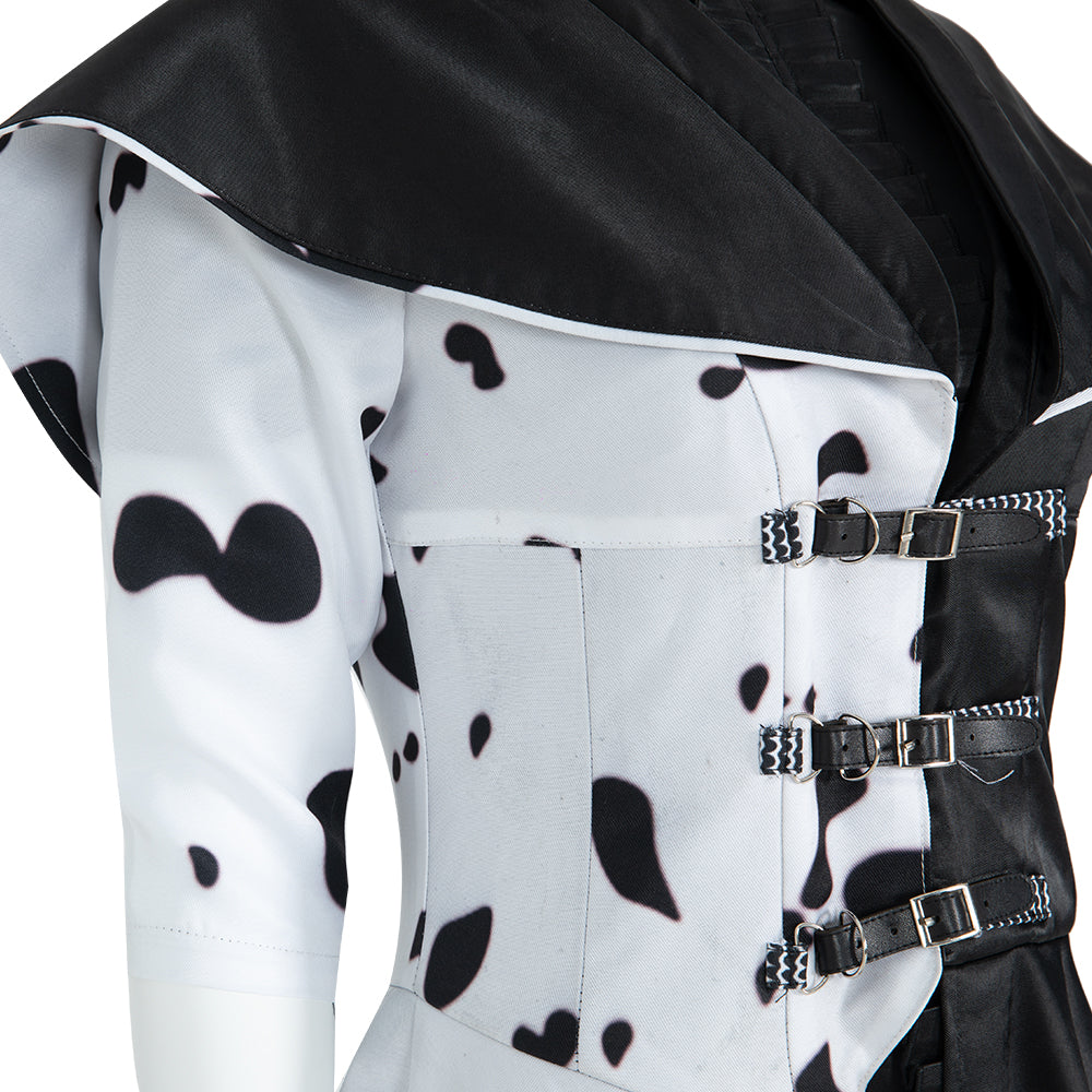 Cruella Deville Cosplay Costume Black White Spot Coat Halloween Carnival Outfit - Image 12