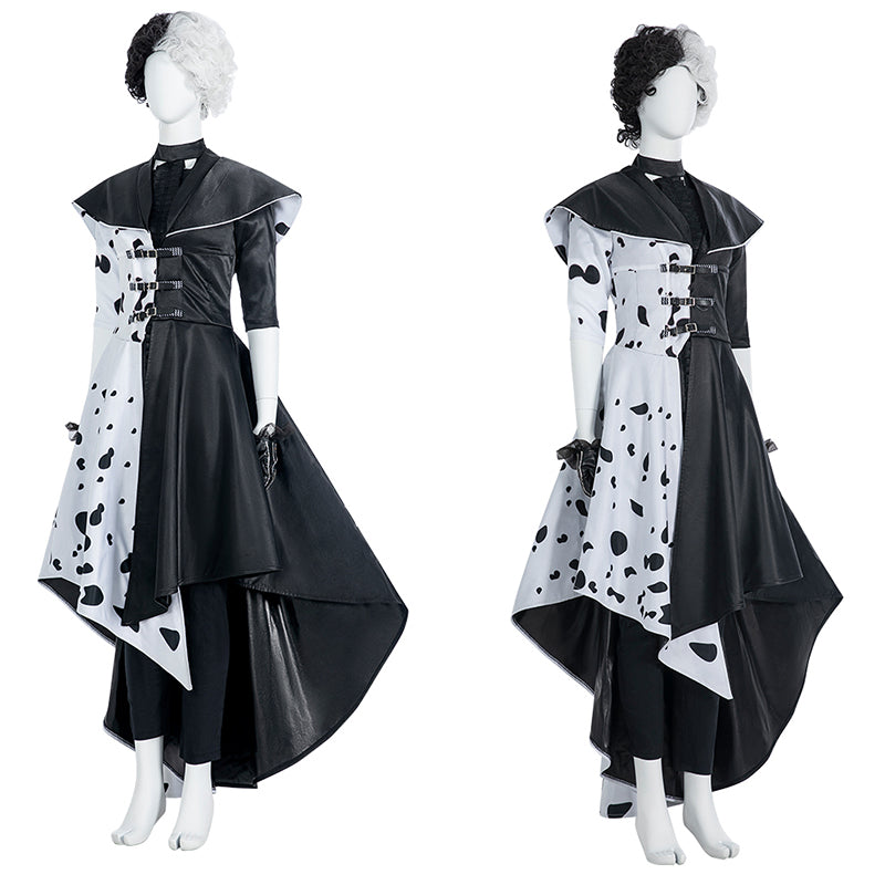 Cruella Deville Cosplay Costume Black White Spot Coat Halloween Carnival Outfit - Image 2