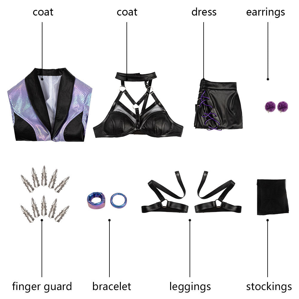 KDA Evelynn Cosplay League Of Legends Costume Purple Sexy Uniform Bra Coat Skirt - Image 4