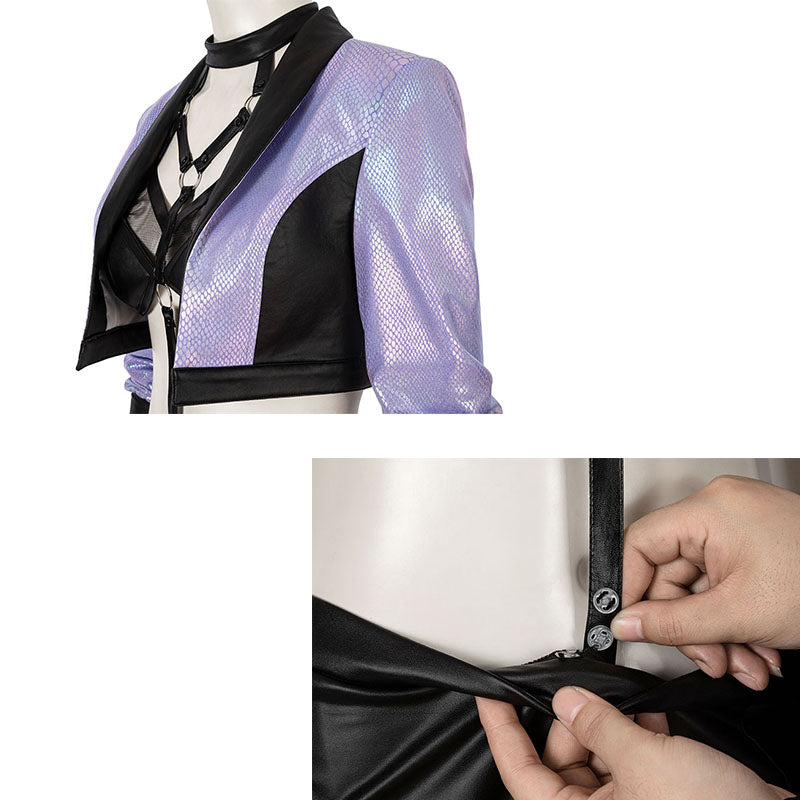 KDA Evelynn Cosplay League Of Legends Costume Purple Sexy Uniform Bra Coat Skirt - Image 7