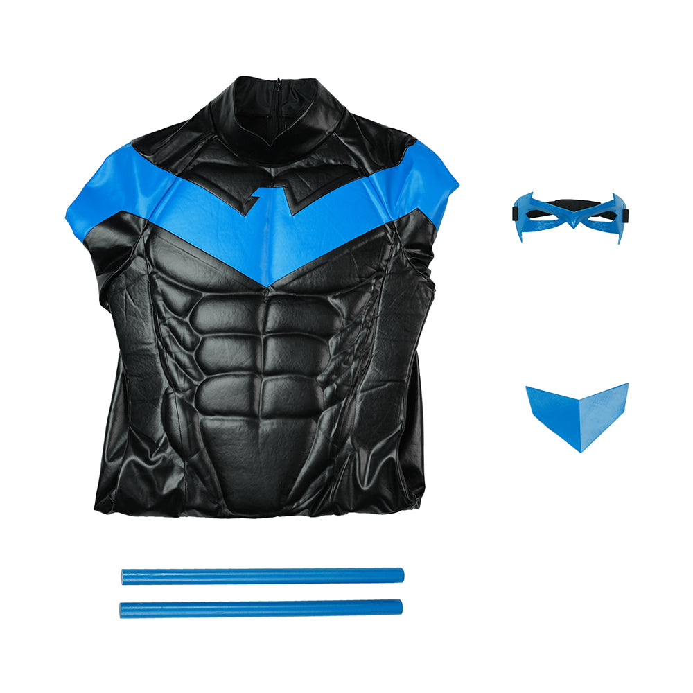 Dick Grayson Nightwing Cosplay Costume Nightwing Blue Leather Jumpsuit - Image 10