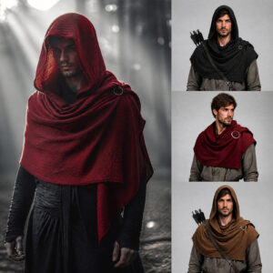 Halloween Renaissance Medieval Hooded Cloak – Viking shawl red-One Size
