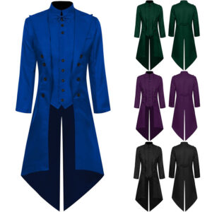 Halloween Medieval Punk Men's Tailcoat – bow tie tailcoat style 2 green
