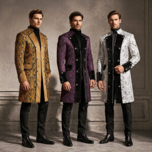 Steampunk Vintage Stand-Collar Men's Coat – 23111406 print coat purple