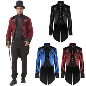 Medieval Punk Vintage Men's Coat – Turtleneck Layered Coat Black