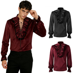 Victorian Steampunk Medieval Men's Shirt – Suede Shirt Black