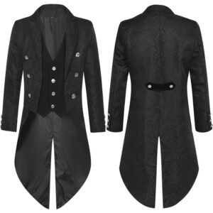 Halloween Medieval Punk Men's Tailcoat – jacquard tailcoat black 231121