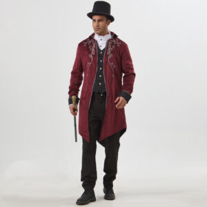 Halloween Medieval Gothic Men's Stage Costume – Suede Tailcoat Black