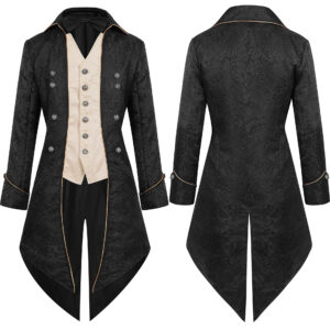 Halloween Medieval Punk Men's Tailcoat – bow tie tailcoat style 1 green
