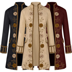 Steampunk Vintage Stand-Collar Men's Coat – jacquard medieval men's 2 beige