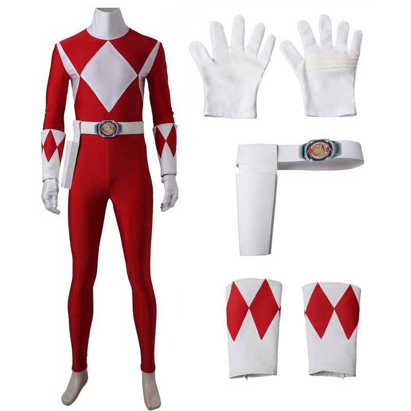Power Rangers Costume Mighty Morphin Red Ranger Onesies Jumpsuit Zentai Bodysuit Boots Cosplay Adult - Image 13