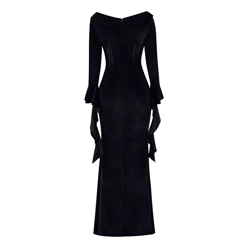 The Addams Family Morticia Cosplay Costume Morticia Addams Black Vintage Dress Halloween Suit - Image 2