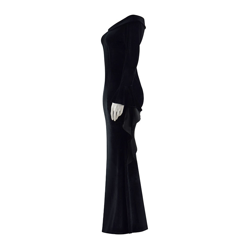 The Addams Family Morticia Cosplay Costume Morticia Addams Black Vintage Dress Halloween Suit - Image 4