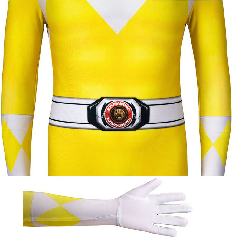 Kids Power Rangers Costume Yellow Ranger Cosplay Suit Zentai Jumpsuit - Image 11