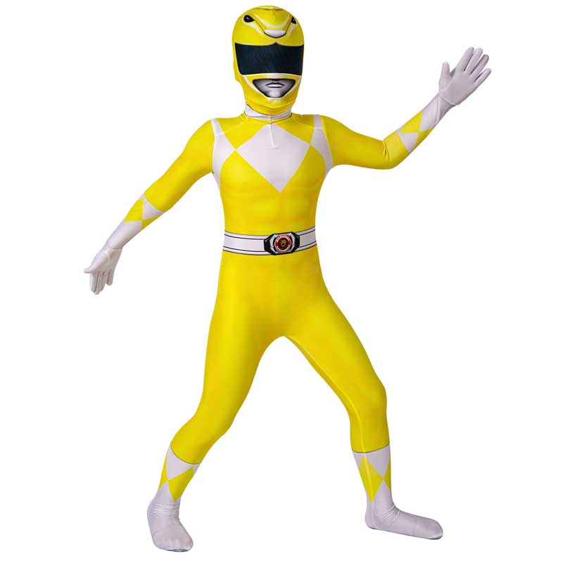 Kids Power Rangers Costume Yellow Ranger Cosplay Suit Zentai Jumpsuit - Image 5
