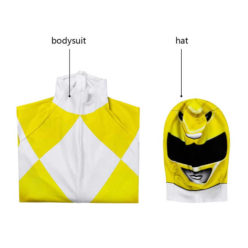 Kids Power Rangers Costume Yellow Ranger Cosplay Suit Zentai Jumpsuit - Image 7
