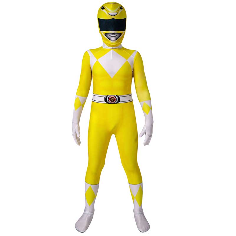 Kids Power Rangers Costume Yellow Ranger Cosplay Suit Zentai Jumpsuit - Image 3