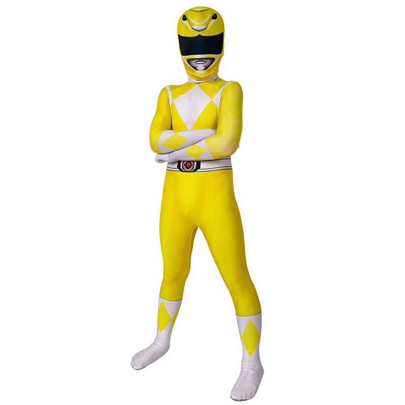 Kids Power Rangers Costume Yellow Ranger Cosplay Suit Zentai Jumpsuit - Image 4