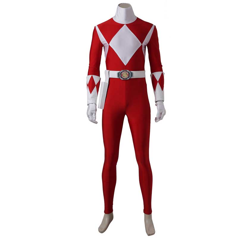 Power Rangers Costume Mighty Morphin Red Ranger Onesies Jumpsuit Zentai Bodysuit Boots Cosplay Adult - Image 3