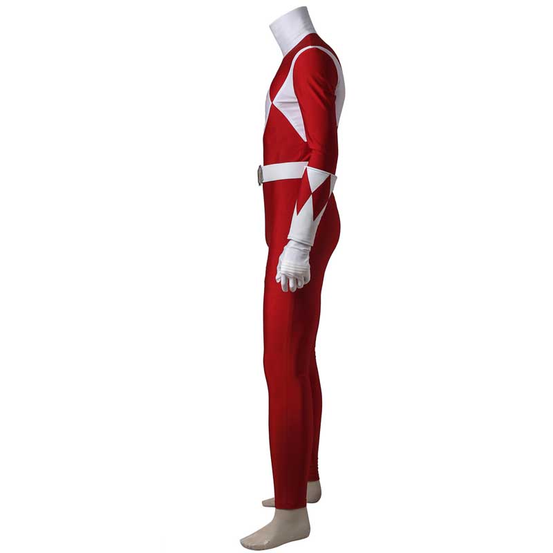 Power Rangers Costume Mighty Morphin Red Ranger Onesies Jumpsuit Zentai Bodysuit Boots Cosplay Adult - Image 4
