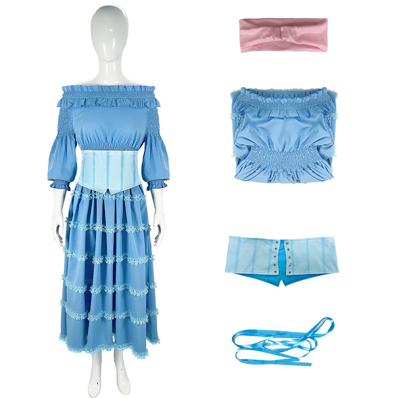 The Little Mermaid Princess Ariel Cosplay Costume Ariel Blue Dress Halloween Party Suit - Image 3